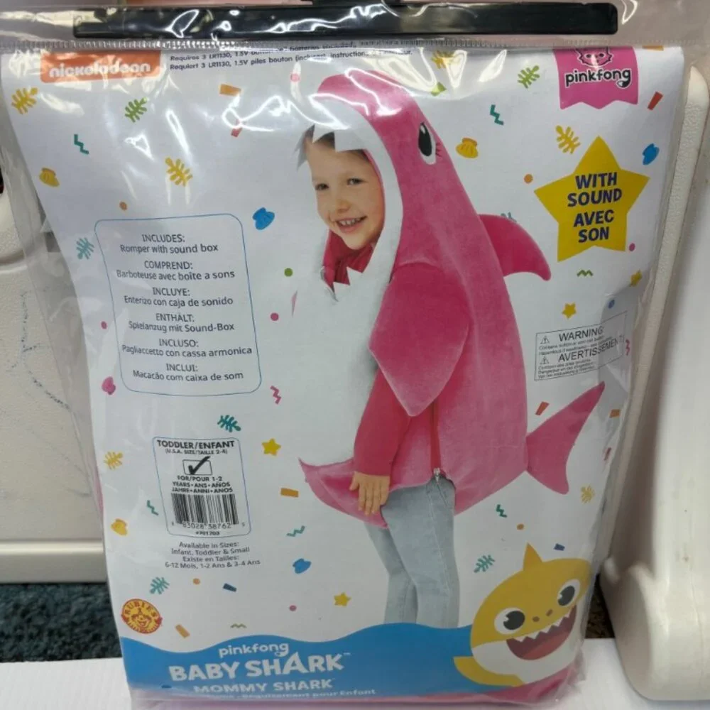 Baby Shark Musical Halloween Costume 12/24 mths Pink Mommy Hooded Romper Toddler